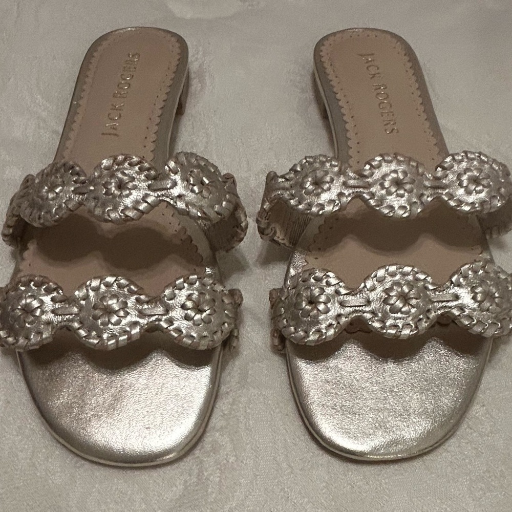 Jack Rogers Silver Scalloped Sandals